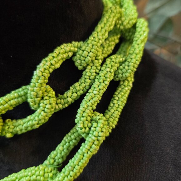 Womens Fashion Green Seed Beadeds Linked Chain Necklace Jewelry - Picture 4 of 6
